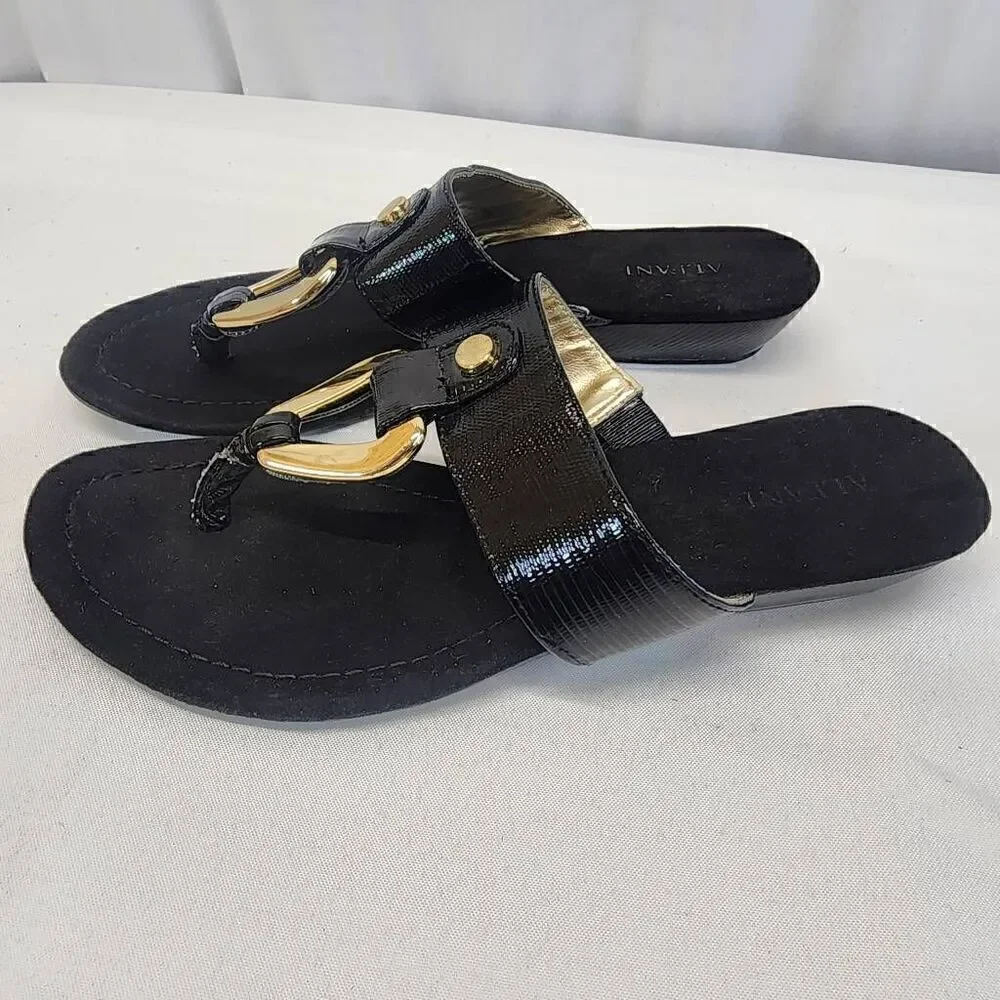 Alfani Forray Sandals Black And Gold  Women's Size 6.5